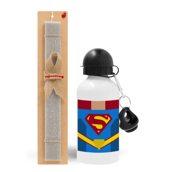 Superman flat, Easter Set, metallic aluminum water bottle (500ml) & aromatic flat Easter candle (30cm) (GRAY)
