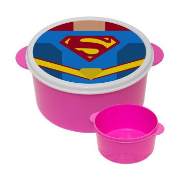 Superman flat, ΡΟΖ παιδικό δοχείο φαγητού (lunchbox) πλαστικό (BPA-FREE) Lunch Βox M16 x Π16 x Υ8cm