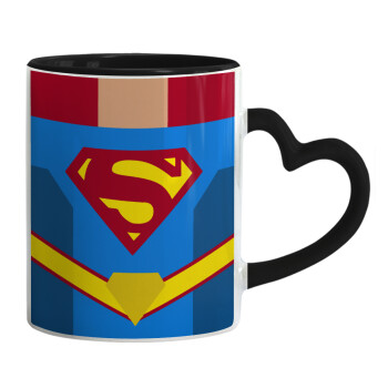 Superman flat, Mug heart black handle, ceramic, 330ml