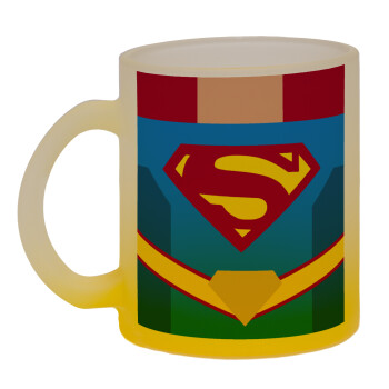 Superman flat, Κούπα γυάλινη δίχρωμη με βάση το κίτρινο ματ, 330ml