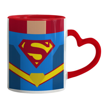 Superman flat, Κούπα καρδιά χερούλι κόκκινη, κεραμική, 330ml