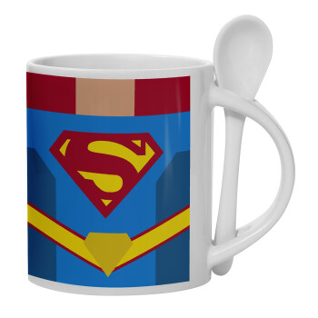 Superman flat, Ceramic coffee mug with Spoon, 330ml (1pcs)
