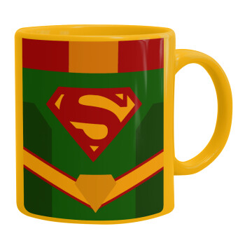 Superman flat, Ceramic coffee mug yellow, 330ml (1pcs)