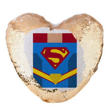 Superman flat, Μαξιλάρι καναπέ καρδιά Μαγικό Χρυσό με πούλιες 40x40cm περιέχεται το  γέμισμα