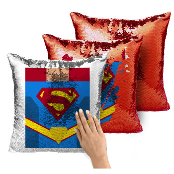 Superman flat, Μαξιλάρι καναπέ Μαγικό Κόκκινο με πούλιες 40x40cm περιέχεται το γέμισμα