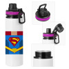 Metallic water bottle with safety lid, 850ml aluminum