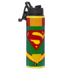 Metallic water bottle with safety lid, 850ml aluminum