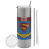 Tumbler stainless steel Silver 600ml, with metal straw & cleaning brush
