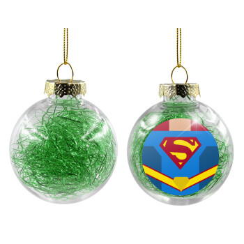 Superman flat, Χριστουγεννιάτικη μπάλα δένδρου διάφανη με πράσινο γέμισμα 8cm