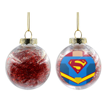 Superman flat, Χριστουγεννιάτικη μπάλα δένδρου διάφανη με κόκκινο γέμισμα 8cm