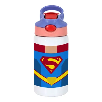 Superman flat, Παιδικό παγούρι θερμό, ανοξείδωτο, με καλαμάκι ασφαλείας, ροζ/μωβ (350ml)