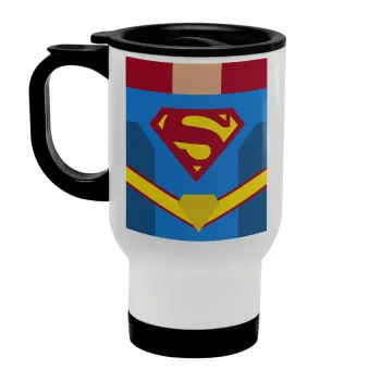Superman flat, Κούπα ταξιδιού ανοξείδωτη με καπάκι, διπλού τοιχώματος (θερμό) λευκή 450ml
