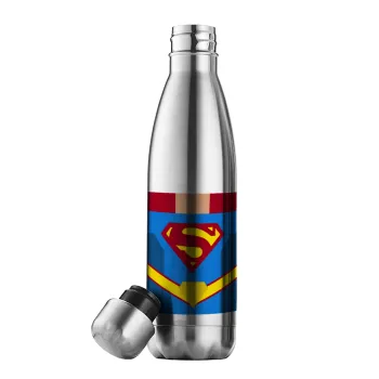 Superman flat, Μεταλλικό παγούρι θερμός Inox (Stainless steel), διπλού τοιχώματος, 500ml