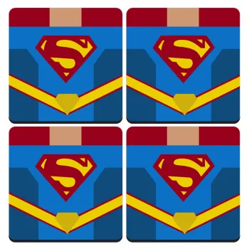 Superman flat, ΣΕΤ 4 Σουβέρ ξύλινα τετράγωνα (9cm)