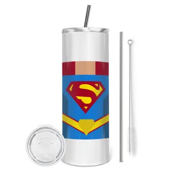Superman flat, Tumbler stainless steel 600ml, with metal straw & cleaning brush