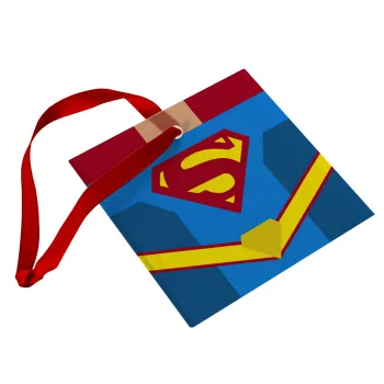 Superman flat, Στολίδι Χριστουγεννιάτικο στολίδι γυάλινο τετράγωνο 9x9cm