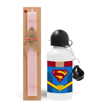 Superman flat, Easter Set, metallic aluminum bottle (500ml) & aromatic flat Easter candle (30cm) (PINK)