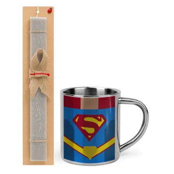 Superman flat, Easter Set, metallic thermal cup (300ml) & Easter aromatic flat candle (30cm) (GRAY)