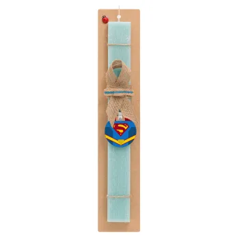 Superman flat, Easter Set, wooden keychain & aromatic flat Easter candle (30cm) (TURQUOISE)