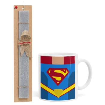 Superman flat, Easter Set, Ceramic Cup (330ml) & Easter aromatic flat candle (30cm) (GRAY)