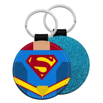 Superman flat, Μπρελόκ Δερματίνη, στρογγυλό ΜΠΛΕ (5cm)