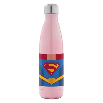 Superman flat, Metal mug thermos Pink Iridiscent (Stainless steel), double wall, 500ml