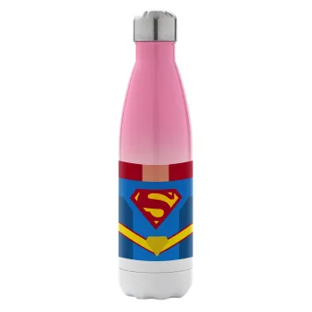 Superman flat, Metal mug thermos Pink/White (Stainless steel), double wall, 500ml