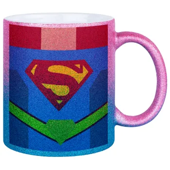 Superman flat, Κούπα Χρυσή/Μπλε Glitter, κεραμική, 330ml