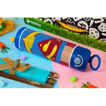 Superman flat, Easter candle, Childrens hot water bottle, stainless steel, with safety straw, BLUE (500ml)