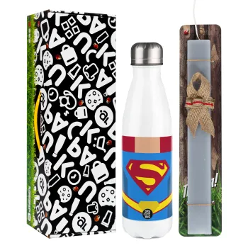 Superman flat, Easter candle, metallic white thermos bottle (500ml) & aromatic flat candle (30cm) (GRAY)