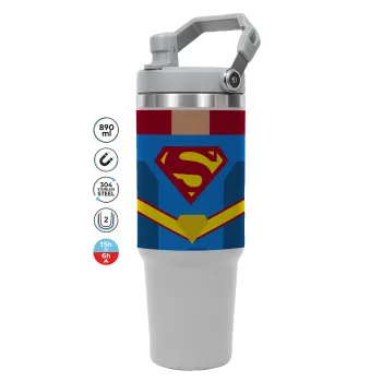 Superman flat, GREY color, 890ml (30oz) stainless Steel Tumbler with Handle