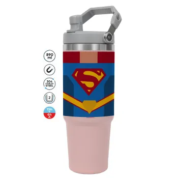 Superman flat, Pink color, 890ml (30oz) stainless Steel Tumbler with Handle