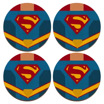 Superman flat, ΣΕΤ x4 Σουβέρ ξύλινα στρογγυλά plywood (9cm)