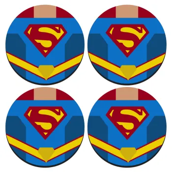 Superman flat, ΣΕΤ 4 Σουβέρ ξύλινα στρογγυλά (9cm)