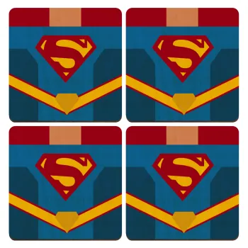 Superman flat, ΣΕΤ x4 Σουβέρ ξύλινα τετράγωνα plywood (9cm)