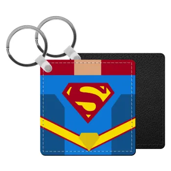 Superman flat, Μπρελόκ Δερματίνη, τετράγωνο ΜΑΥΡΟ (5x5cm)