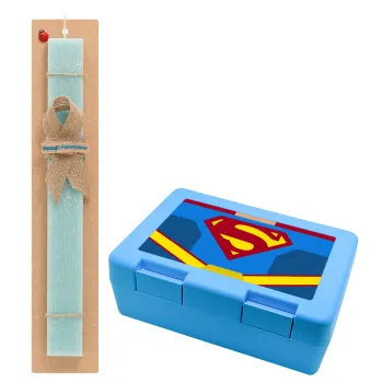 Superman flat, Easter Set, children's snack container BLUE & Easter aromatic flat candle (30cm) (TURQUOISE)