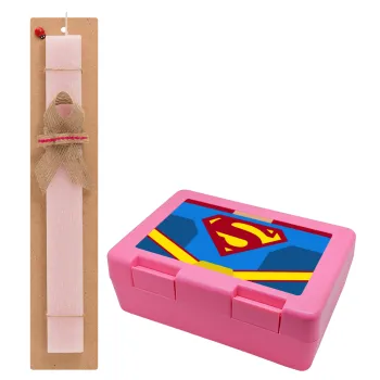 Superman flat, Easter Set, children's snack container PINK & scented flat Easter candle (30cm) (PINK)