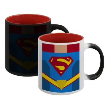 Superman flat, Κούπα Μαγική εσωτερικό κόκκινο, κεραμική, 330ml που αλλάζει χρώμα με το ζεστό ρόφημα