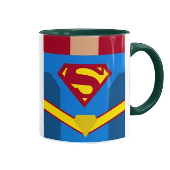 Superman flat, Κούπα χρωματιστή πράσινη, κεραμική, 330ml