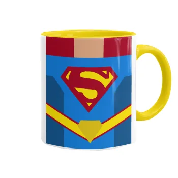 Superman flat, Κούπα χρωματιστή κίτρινη, κεραμική, 330ml
