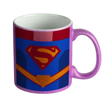 Superman flat, Κούπα Μωβ Glitter που γυαλίζει, κεραμική, 330ml
