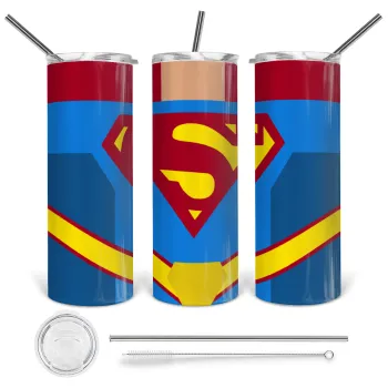Superman flat, Tumbler stainless steel 600ml, with metal straw & cleaning brush