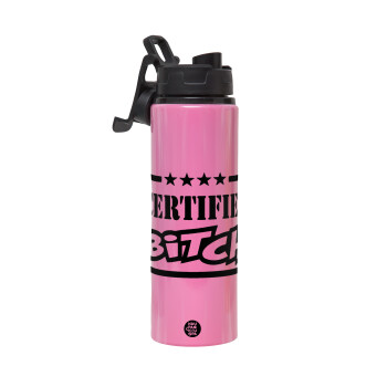 Certified Bitch, Metallic water bottle with safety lid, 850ml aluminum