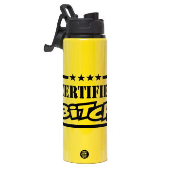Certified Bitch, Metallic water bottle with safety lid, 850ml aluminum