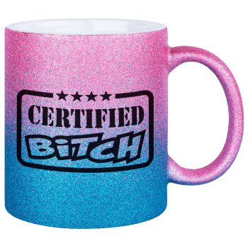 Certified Bitch, Κούπα Χρυσή/Μπλε Glitter, κεραμική, 330ml