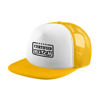 Certified Bitch, Καπέλο Ενηλίκων Soft Trucker με Δίχτυ Κίτρινο/White (POLYESTER, ΕΝΗΛΙΚΩΝ, UNISEX, ONE SIZE)