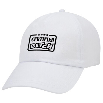 Certified Bitch, Καπέλο ενηλίκων Jockey Λευκό (snapback, 5-φύλλο, unisex)