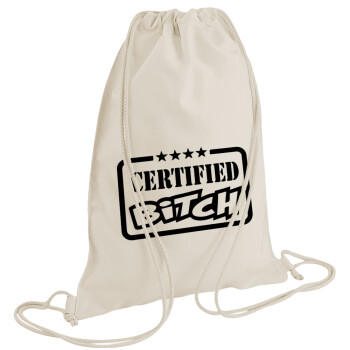 Certified Bitch, Τσάντα πλάτης πουγκί GYMBAG natural (28x40cm)