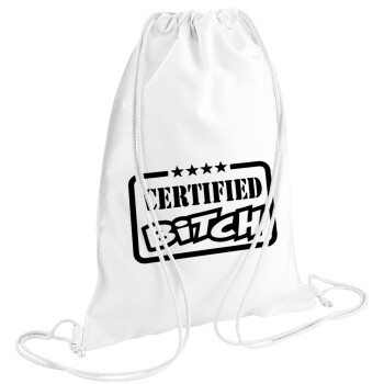 Certified Bitch, Τσάντα πλάτης πουγκί GYMBAG λευκή (28x40cm)